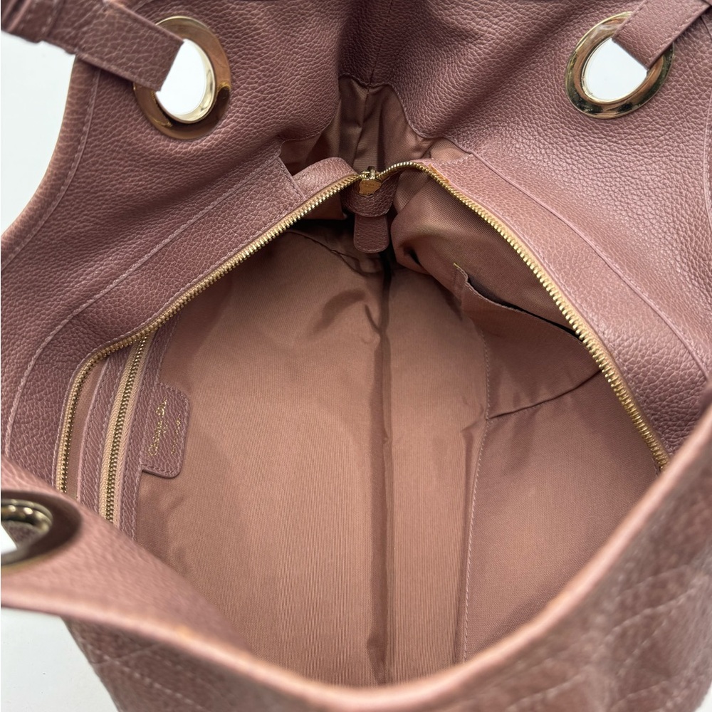 Auth Christian Dior Cannage Quilted Metallic Mauve Pink Leather Bee Hobo Tote - Picture 14 of 15